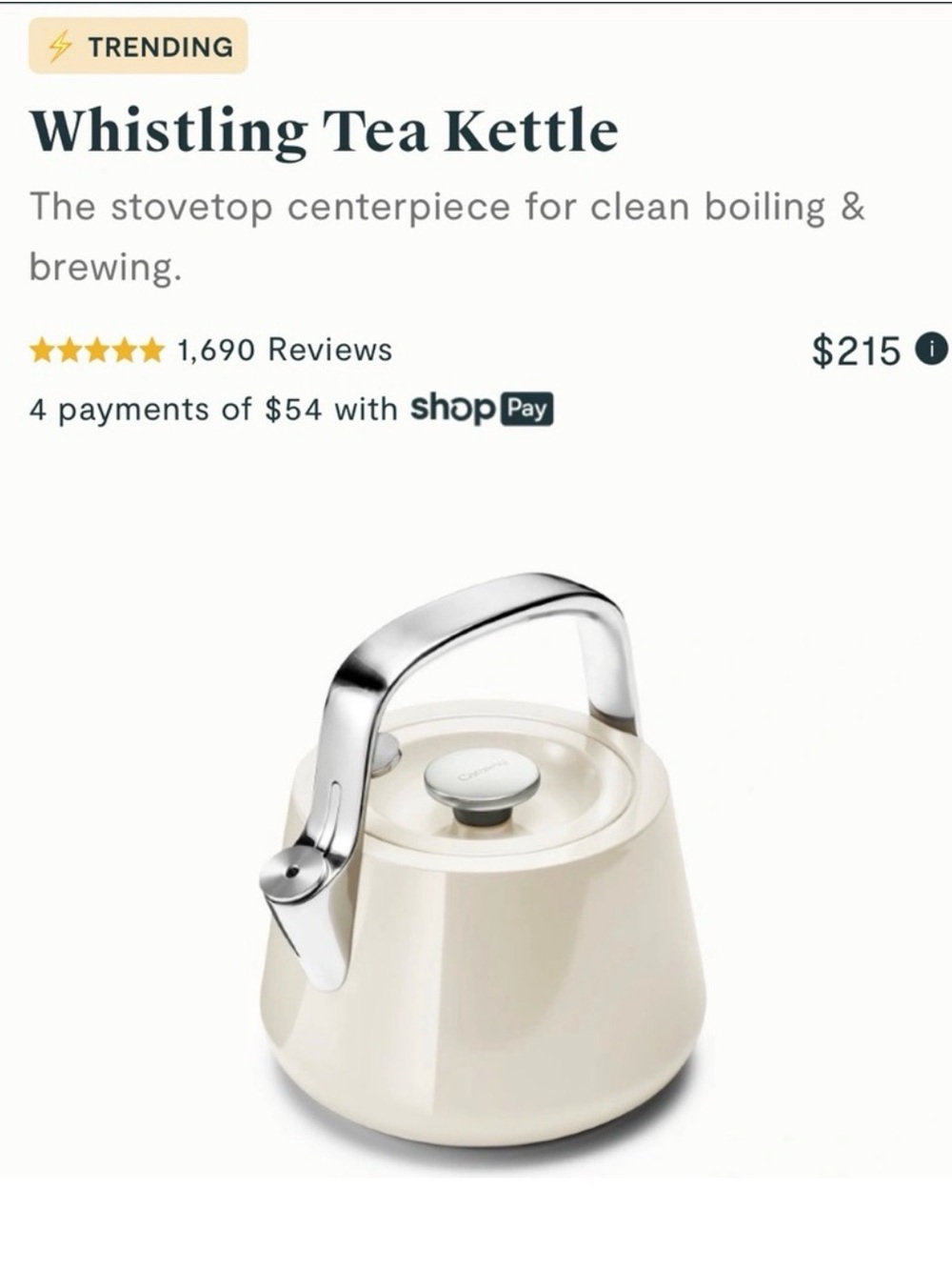 Cream Whistling Stovetop Kettle with Chrome Handle